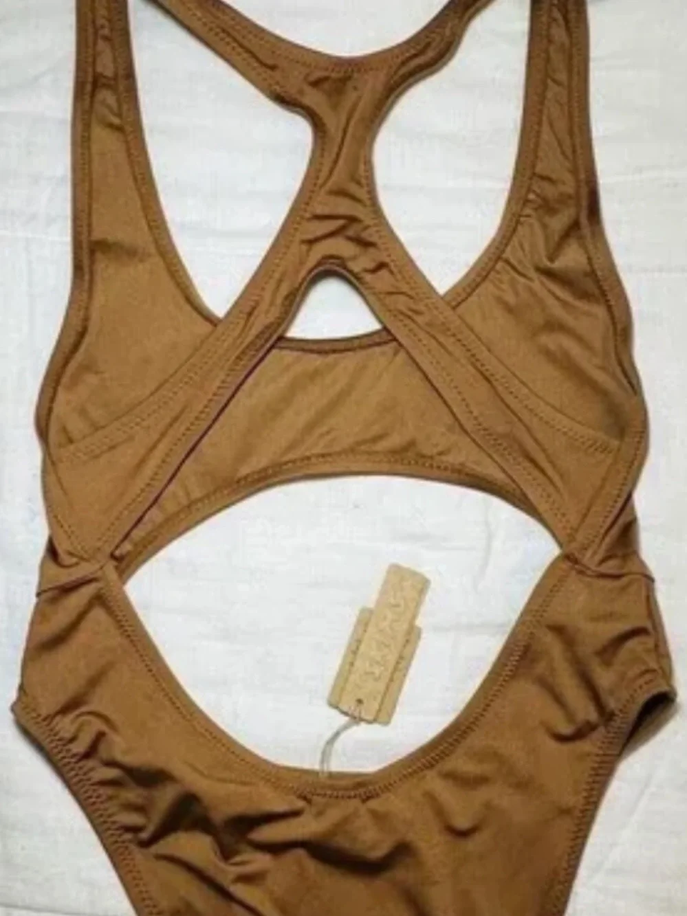 SKIMS Women’s Signature Swim Cut Out Monokini One Piece Swimsuit Sz M Almond NWT